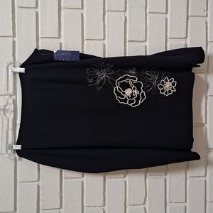 Charter Club Black With White Flora Linedl Midi Skirt. Size 20W NWT